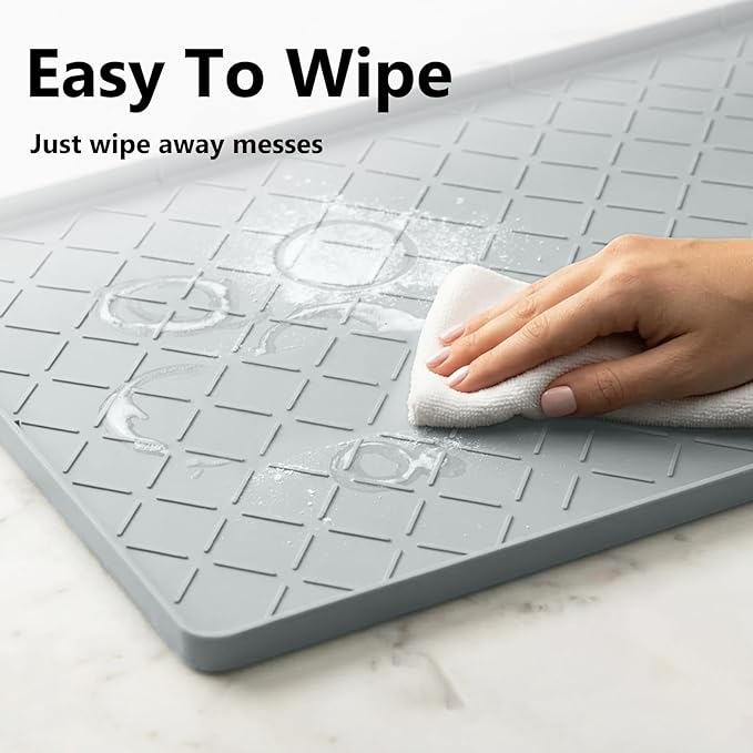 Mateeylife Under Sink Mats for Kitchen Waterproof 31"X22", Undersink Protectors，Silicone Mat Cabinet Liner, Under Sink Organizer for Bathroom and Kitchen，Boot Tray Pet Food Mat, Light Grey