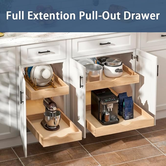 Pull Out Cabinet Drawers - 6x2 Size Options (12-23'W,18-21'D), Pre-Assembled with Soft Close Slides, Solid Beechwood, Easy Installation(18'W x 18'D)