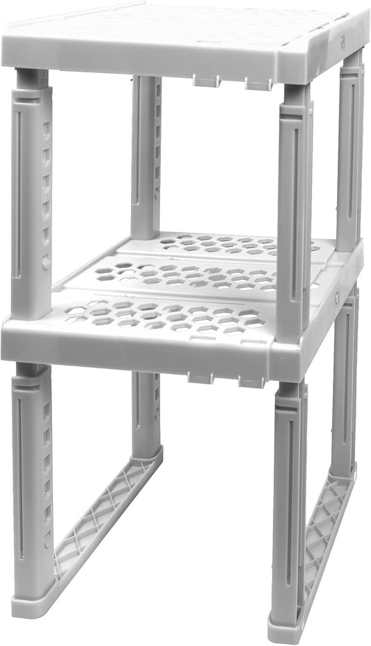 Piffny Locker Organizer Shelf， Adjustable Width and Height, Ideal Locker for School, Office, and Gym Lockers… (White 2 Pack), PLKSLF01