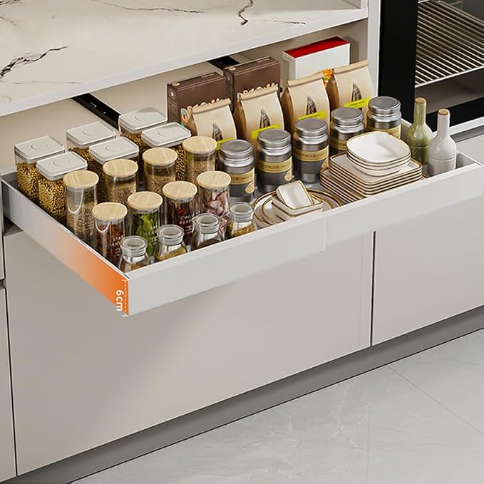 Gigicloud Pull Out Cabinet Organizer Expandable, Heavy Duty Slide Out Drawers for Kitchen Cabinets - Adhesive No Drill Roll Out Shelves Adjustable Width Roll Out Shelf - Fits 12.6"-26.7" Widths