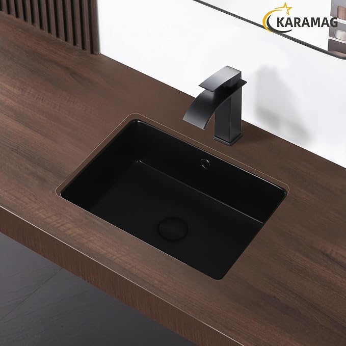 18 Inch Matte Black Undermount Bathroom Sink Small Rectangle Undermount Sink Black Under Counter Bathroom Sinks with Overflow (18-1/2"x14")