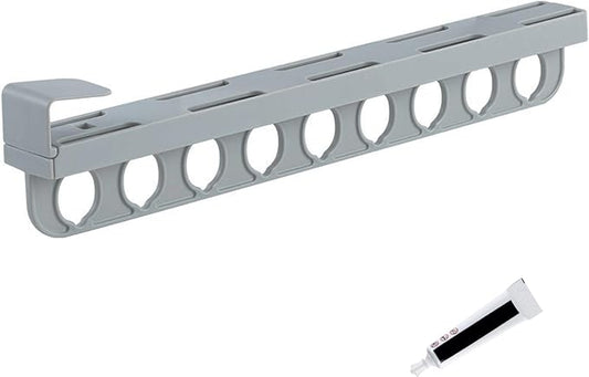 Closet Valet Rod Slide Out, 9-Holes Plastic Pull Out Pants Rack for Closet, Silent Slide Valet Rod, No-Drill Space-Saving Organizer, Gray Home.