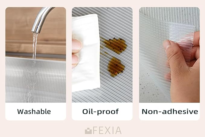 FEXIA Shelf Liners for Kitchen Cabinets Non-Slip Drawer Liner 14 Inches x 20 FT x 2 Rolls Waterproof & Oil-Proof Non Adhesive Durable Material Shelf Paper Fridge Liner for Shelves (2 Rolls)
