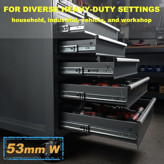 Heavy Duty 16" Drawer Slides, Full Extension Ball Bearing, 300LB | 53MM Width, 3-Fold Design, Side Mount, Smooth & Quiet Operation, for Cabinets, Drawers, Workbenches
