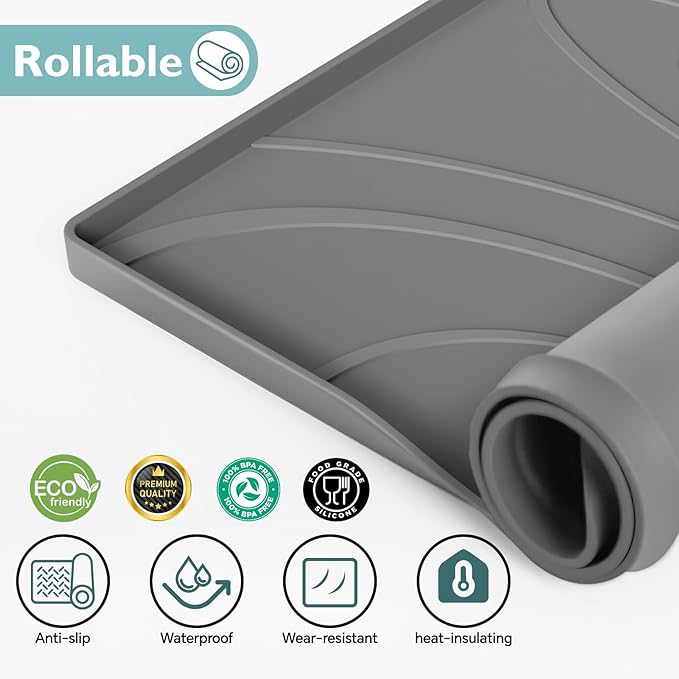 Under Sink Mat 31" x 19", Silicone Under Sink Liner for Kitchen and Bathroom, Waterproof Cabinet Protector Drip Tray, Protects Cabinets from Leaks and Spills