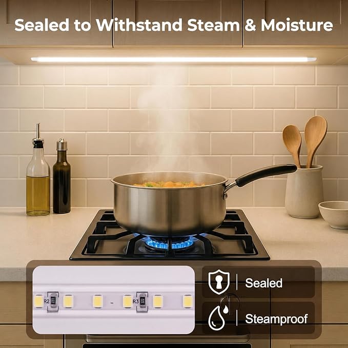 36inch Plug in Under Cabinet Lighting Strip for Kitchen, 120V Bright LED Under Counter Lights 6000k White Slim, Luces para Cocina Bajo Gabinete Under Shelf Wired Light for Sink/Workbench/Bookshelf
