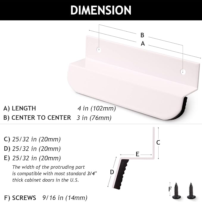 RVPEKUPE 2-Pack Under Cabinet Foot Pull with Adhesive and Screws, Hands Free Toe Foot Pull Opener for Kitchen Trash Cabinet Drawer, 4 Inch (White)