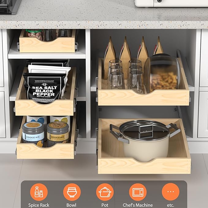 ZOINLIY Wooden Pull Out Cabinet Organizer, Slide Out Drawer for Kitchen Organizers and Storage, Soft Close, Heavy Duty, Full-Extension