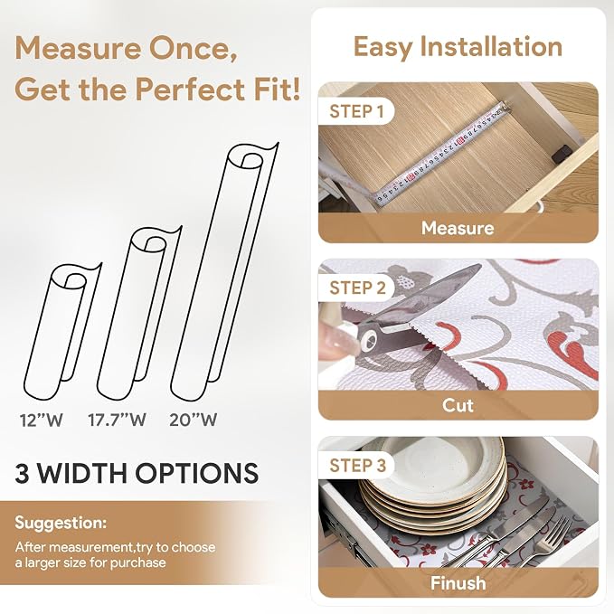 Shelf Liners Non Adhesive 12'' X 120'' Drawer Liner for Kitchen Cabinets, Waterproof Shelf Liners Durable Anti-Slip for Kitchen Cabinets Cupboard Liner