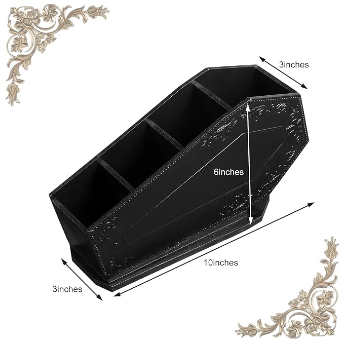 Maitys Coffin Makeup Brush Holder Gothic Wooden Organizer Spooky Coffin Case Gifts for Women Cosmetic Display Cases Spooky Home Office Pencil Brushes Organizer Bathroom Christmas Decor Accessories