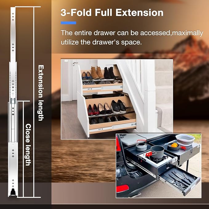 Heavy Duty Drawer Slides Full Extension Runners 12 14 16 18 20 22 24 26 28 30 32 34 36 38 40 Inch Side Mount Rails for Drawer Capacity 187 lb 1 Pair