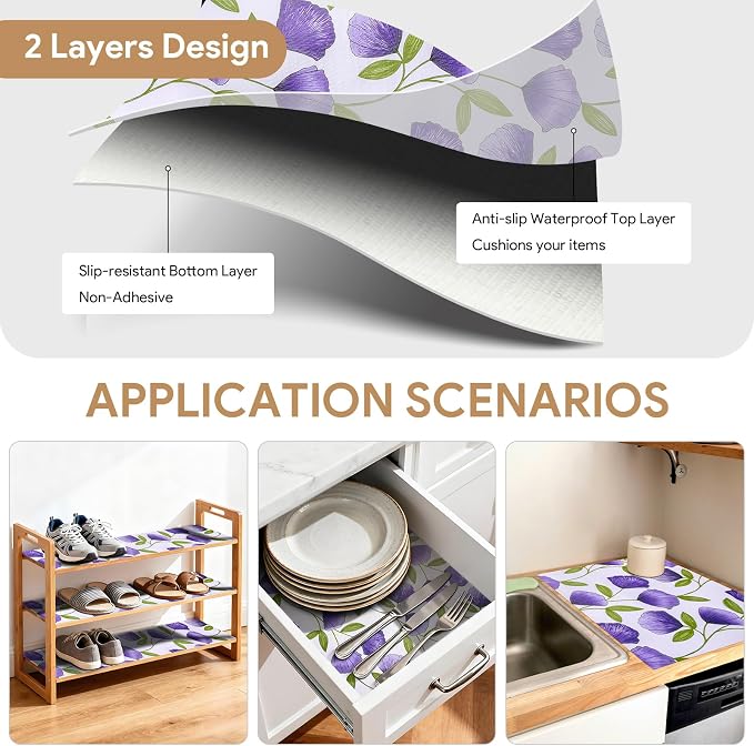 Shelf and Drawer Liner for Kitchen Cabinets 17.7'' X 96'' Non Adhesive Shelf Paper Strong Grip Anti Slip Cabinet Liners for Shelves, Oil-Proof Waterproof Cupboard Liner