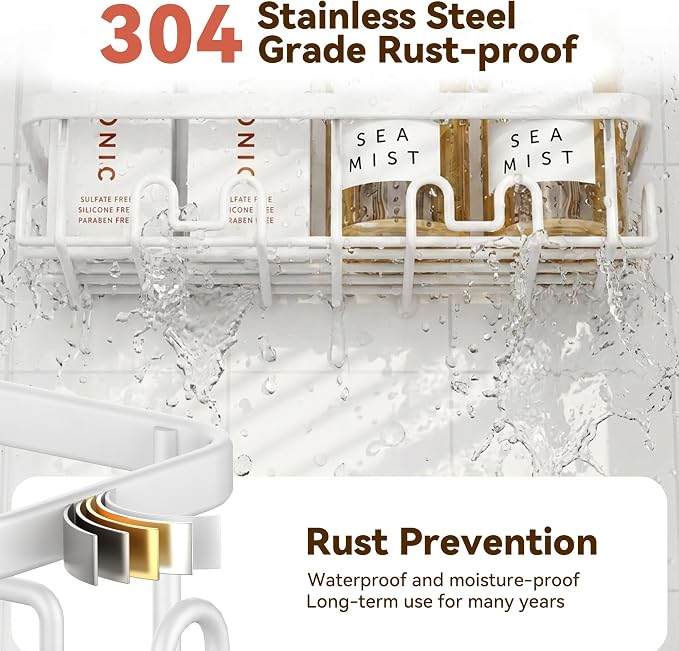 YASONIC Shower Caddy Adhesive, 100% Rustproof Shower Organizer, Large Capacity Shower Shelves for Inside Shower, No Drill Shower Storage for Home (2 Pack White)