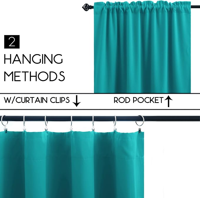 KOUFALL Teal Curtains 36 Inch Length for Small Bathroom Window 2 Panels Rod Pocket Cafe Thermal Insulated Darkening Blackout Window Treatments Tier for Bedroom Kitchen 34 Wide by 36 Inches Long