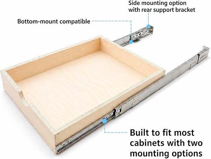 COUVER Birch Wood Pull-Out Cabinet Organizer - Soft Close Slide-Out Drawer for Kitchen & Bathroom, DIY Non-Assembled Wooden Under Sink Storage, Bottom-Mounted Side-Mounted, 27 inch