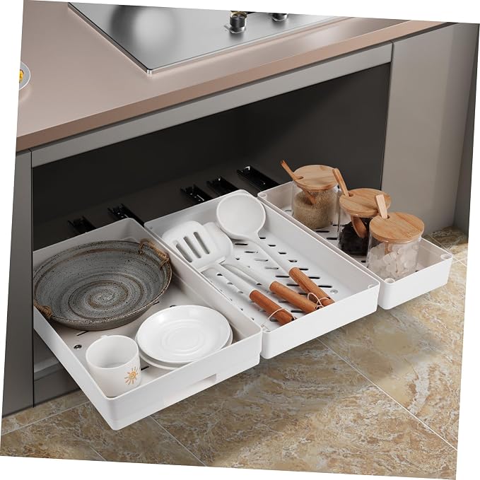 Hemobllo 3pcs Cabinet Pull-Out Organizer Kitchen Shelf Pull-Out Storage Pan Rack Organizer No Drill Spacious