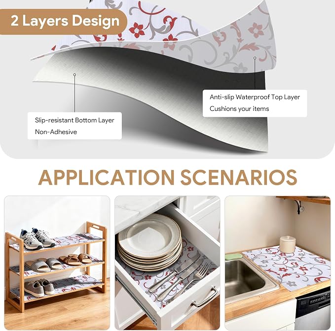 Shelf Liners Non Adhesive 10Rolls*12'' X 120'' Drawer Liner for Kitchen Cabinets, Waterproof Shelf Liners Durable Anti-Slip for Kitchen Cabinets Cupboard Liner