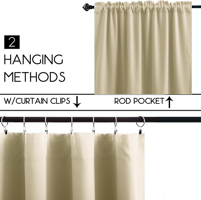 KOUFALL Biscotti Beige Short Curtains for Bedroom 2 Panels Set Blackout Curtains for Small Windows Boys Room Width 18x24 Inch Length