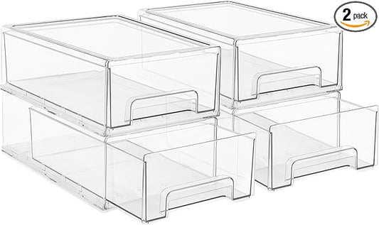 Sorbus Medium Clear Storage Drawers (4 Pack) – Stackable Organizer Drawers for Pantry, Kitchen, and Fridge – Pull-Out Acrylic Storage Bins with Handles