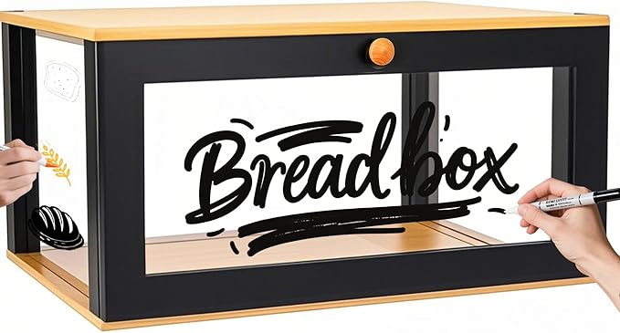 ETMI Bamboo Bread Box for Kitchen Countertop Pastry Display case kitchen Storage (black)