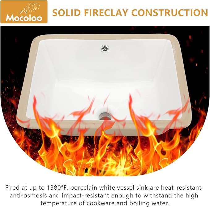 Mocoloo Undermount Bathroom Sink 20 x 15 Rectangle Porcelain White Ceramic Bathroom Sink 7 1/2 Inch Deep with Overflow Drain Lavatory Vanity Sink Under Mounted the Counter