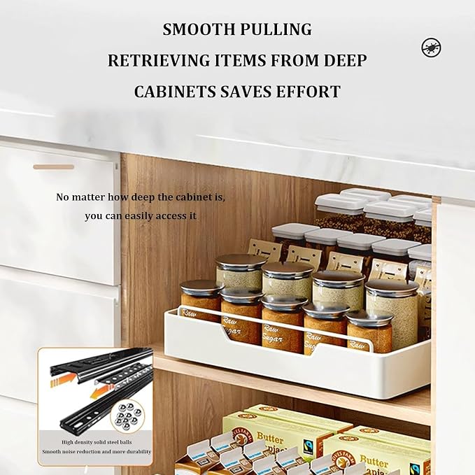 Extendable Sliding Drawer,Extendable Drawer For Kitchen Storage,Slide Out Drawer Storage Shelves for Kitchen Cupboard,No Need Drill and Nailing,for Cabinets Kitchen Living Room.(Size:25 * 43 * 7cm)