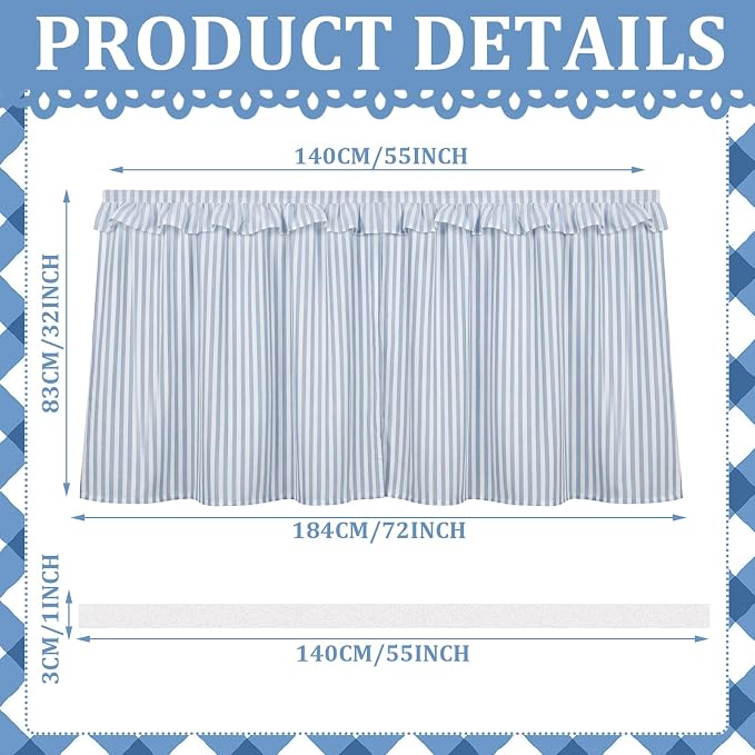 Blue Ruffle Gingham Sink Skirt Self-Adhesive Bathroom Stitch Self Stick Adhesive Fabric Under Sink Curtain Skirt 32'' x 55'' for Bathroom Kitchen Laundry Utility Room Decor(Stripe)