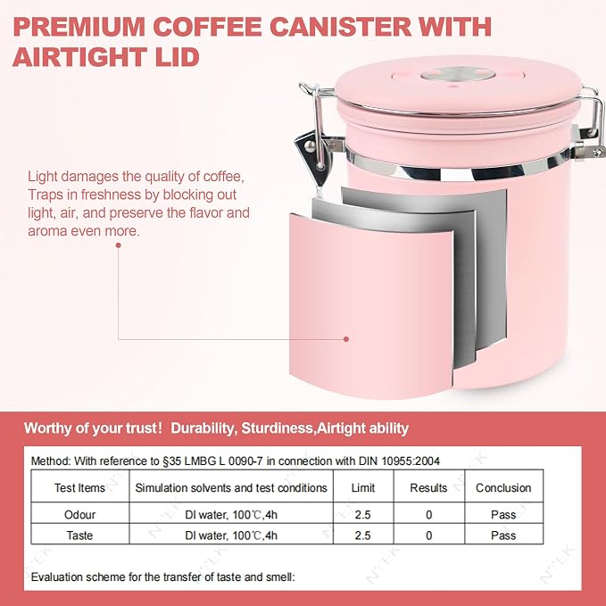 ShanSon Coffee Canister Airtight, Stainless Steel Bean Storage Container with Date Tracker & Scoop, Grounds Sugar Flour Tea Cereal Fits Kitchen Pantry, Ideal Gift for Coffee Lovers,16oz, Pink