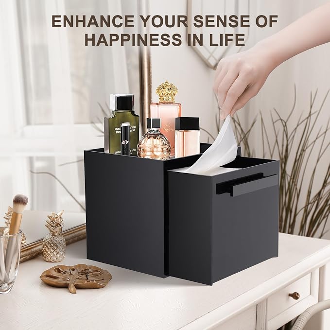 Disposable Face Towel Storage Box Compatible with Clean Skin Club Clean Towel XL Acrylic Cosmetic Organizer Container Box Facial Towels Holder with Drawer Wall-Mounted (Glossy Black)