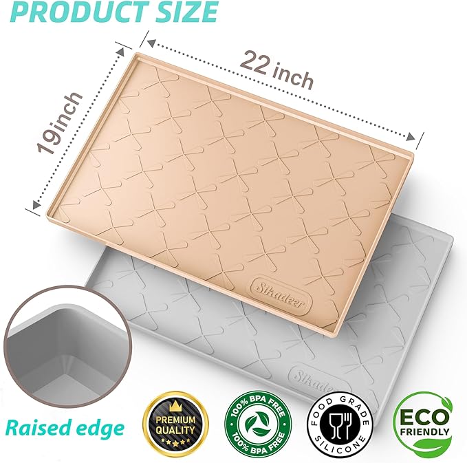 SIKADEER Waterproof Under Sink Mat 22x19, Raised Edge Silicone Mat Under Sink Shelf Liner, Sink Protector Kitchen Cabinet Tray for Bathroom Vanity and Small Cabinets, Cat Food Mat