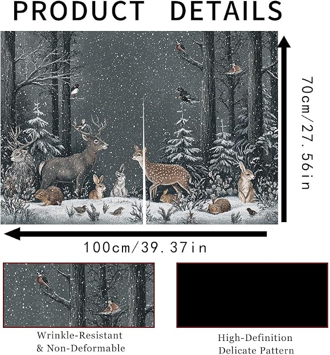 Self Adhesive Forest Animals & Deer Cabinet Curtain for Mother's Day, 39x28 Inch Dark Woodland Under Sink Skirt No Drill, Spring Cleaning Kitchen Decor, Hook and Loop Laundry Valance
