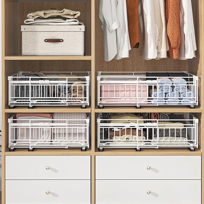 Expandable Pull Out Cabinet Organiser, No Drill Adhesive Slide Out Kitchen Drawer Shelf Durable Metal for Under Sink, Cupboard, Pantry, Adjustable Width (12.8"-19.7") (Style B White, 2 Pack)