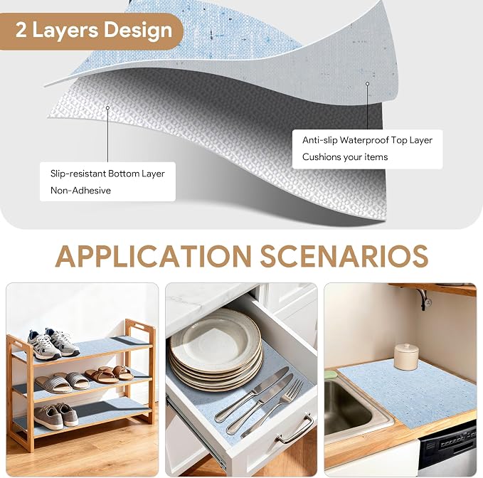 2Rolls*20'' X 72'' Blue Shelf Liner Drawer Liner for Kitchen Cabinet Non Adhesive, Strong Grip Anti Slip Cabinet Liners for Shelves, Oil-Proof Waterproof Cupboard Liner