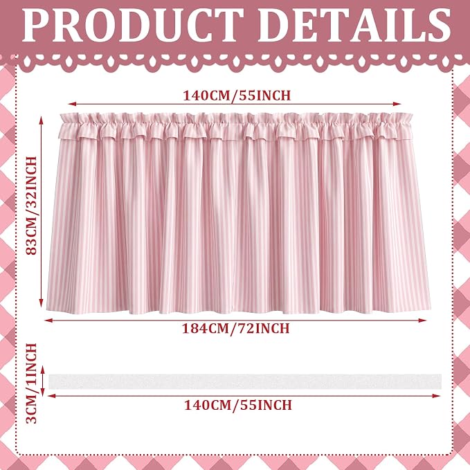Pink Ruffle Gingham Sink Skirt Self-Adhesive Bathroom Stitch Self Stick Adhesive Fabric Under Sink Curtain Skirt 32 x 55 in for Bathroom Kitchen Laundry Utility Room Decor(Stripe)