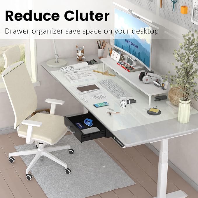 UNITEDPOWER Under Desk Drawer Storage, Pull-Out Office Hidden Counter Drawer, Metal Sliding Organizer Mount Below Table for Standing Electric Adjustable Height Desk, Black