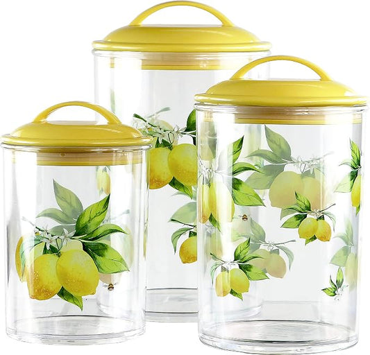 Food Storage Containers, BPA Free Airtight Canisters for Cereal, Pasta, Sugar, Coffee, Flour, Cookies, Loose Tea, for Kitchen Organization, Set of 3 by Reston Lloyd, Fresh Lemons