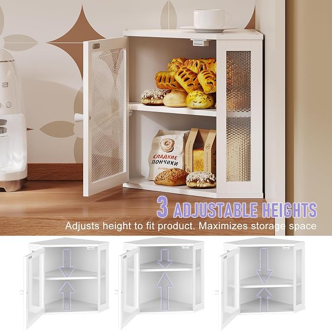 Bamboo Bread Box with Acrylic Window Display, Hinged Lid for Kitchen Countertop Storage, 15 x 8 x 6 Inches (White, Extra Lage)