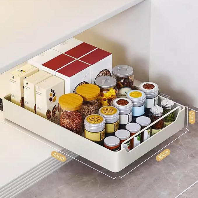 Pull Out Cabinet Organizer Out Drawer Storage Shelves No Drill Or Nailing Needed Pantry Cabinet Roll Out Sliding Drawer Storage Tray Space Saving Solution for,L