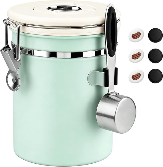 ShanSon Coffee Canister Airtight, Stainless Steel Bean Storage Container with Date Tracker & Scoop, Grounds Sugar Flour Tea Cereal Fits Kitchen Pantry, Ideal Gift for Coffee Lovers,22oz,Green