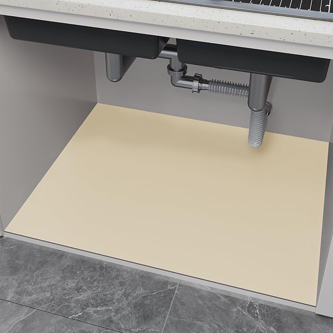 Under Sink Mats - 20" x 16" (Cut-to-Fit) Absorbent Shelf Liner for Kitchen & Bathroom Cabinets | Non-Slip, Quick-Dry Cabinet Liner for Under Sink, Vanity & Utility Storage (Beige, 20''x16'')