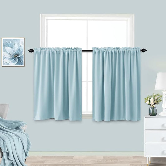 KOUFALL Light Blue Short Curtains for Bathroom Kitchen Window Cafe Tier Curtains for Girls Kids Bedroom Small Windows 24 x 36 Inch Length