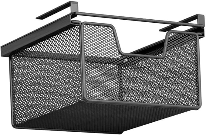 under Shelf Basket Organizer Practical Versatile Black Hanging Holder Storage for Office Cupboard under Desk Wardrobe Counter, Length 46 cm