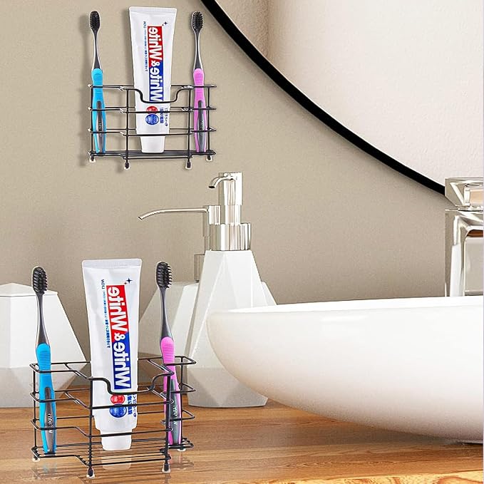 Toothbrush Holders for Bathroom, 3-Slot Black | Wall-mounted Hygienic Bathroom Storage for Countertop or Shower