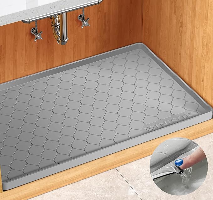 Winisok Silicone Under Sink Mat 28" x 19", kitchen Essentials and Gadgets, Shelf liner and Cabinet Protector, Home Organizers and Storage, Waterproof Bathroom Tray