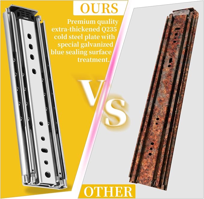 Heavy Duty Drawer Slides Full Extension Runners 12 14 16 18 20 22 24 26 28 30 32 34 36 38 40 44 48 52 56 60 Inch Side Mount Rails for Drawer Capacity 465lb 1 Pair