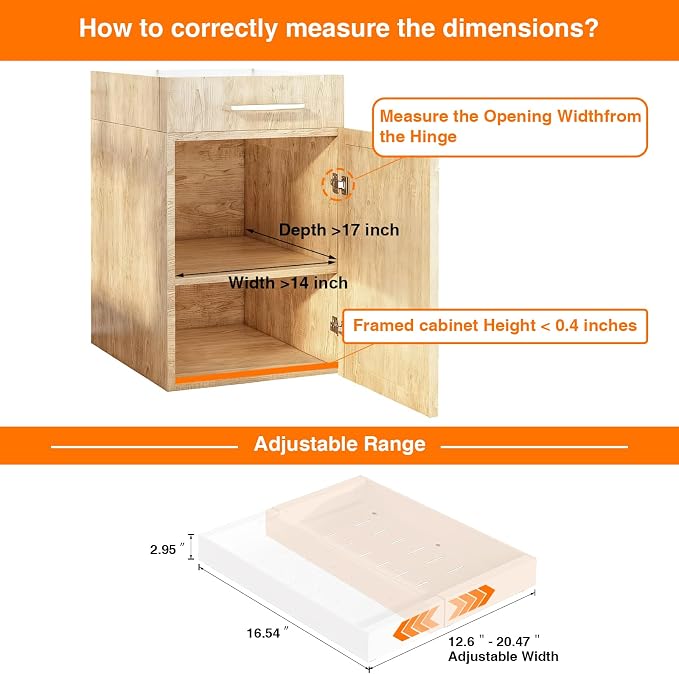 Expandable Pull Out Cabinet Organizer, Slide Out Cabinet Shelves with 3 Quiet Rails, Nano Adhesive No Drill Roll Out Drawers for Kitchen, Pantry, Bathroom,12.6-20.4" W x 16.54" D,1 Pack,White