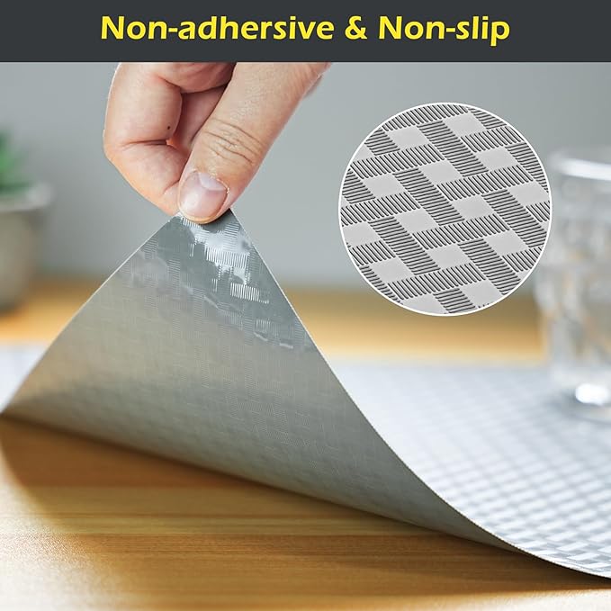 Refrigerator Liner, Waterproof Shelf and Drawer Liners for Kitchen Cabinet, Bathroom Under Sink Mat Non Adhesive Fridge Liner EVA Place Mats Roll - Grey 17.7"×197"