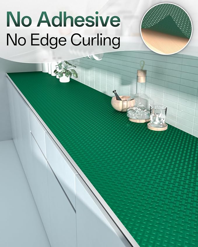 Shelf and Drawer Liner for Kitchen Cabinet, Non-Adhesive 24in x 240in Waterproof Contact Paper Refrigerator Liners Thickened Durable EVA Material Non Slip Mat for Dresser Cupboard Pantry Protector
