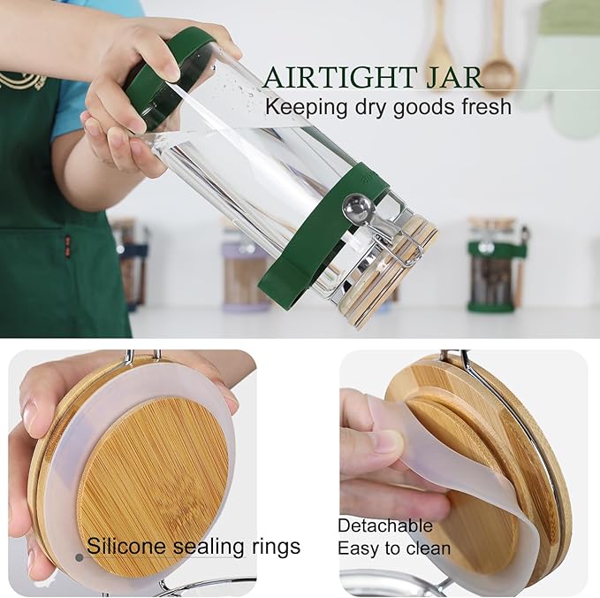 KKC Airtight Glass Matcha Container with Spoon - 1200ml (40oz) Large Matcha Storage Jar with Bamboo Lid to Preserve Freshness, Food-Grade Canister for Matcha Powder, Tea