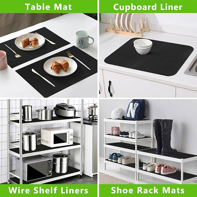 WochiTV Shelf Liner for Cabinets, Drawer 17.5 Inch x 20 Feet, Non Adhesive EVA Plastic Washable Mats for Kitchen Shelf, Metal Wire Shelf, Garage Rack Shelves, Toolbox, Black